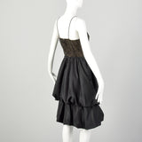Small 1980s Little Black Dress Bubble Hem Taffeta Party Prom LBD Sleeveless