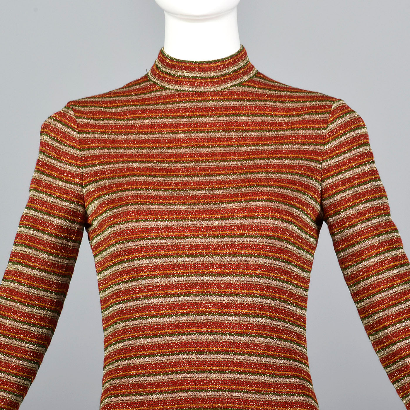 1970s Mollie Parnis Boutique Metallic Stripe Knit Maxi Dress