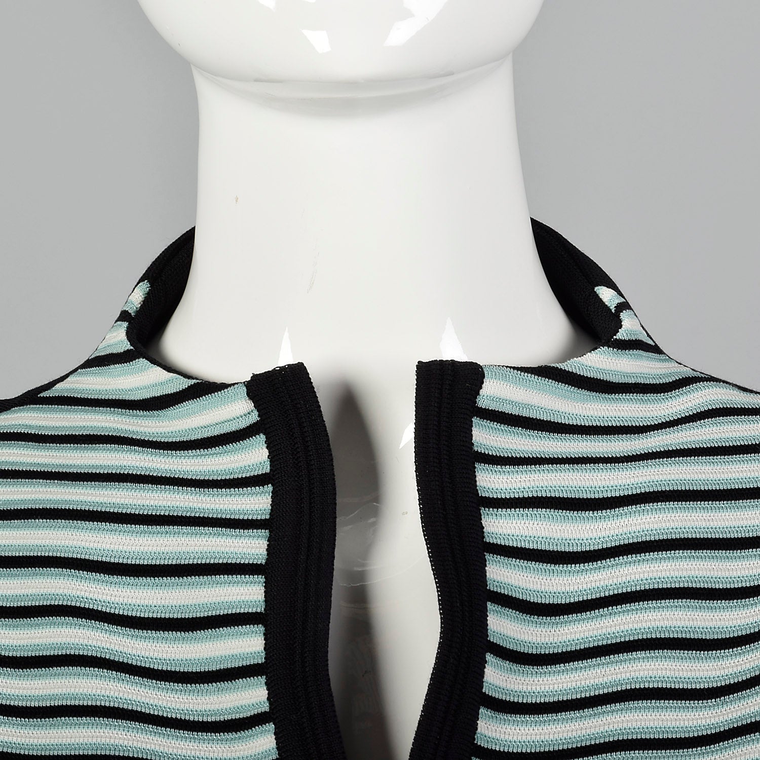 2000s Misook Black and Blue Striped Knit Shirt