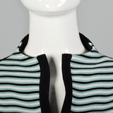 2000s Misook Black and Blue Striped Knit Shirt