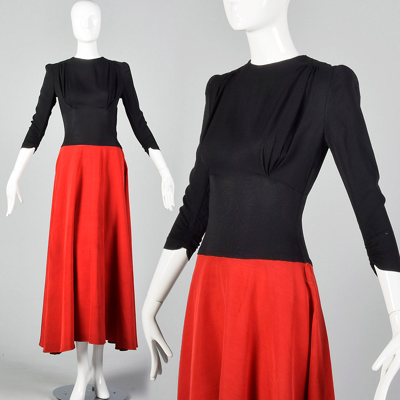 1940s Black Evening Dress with Red Skirt