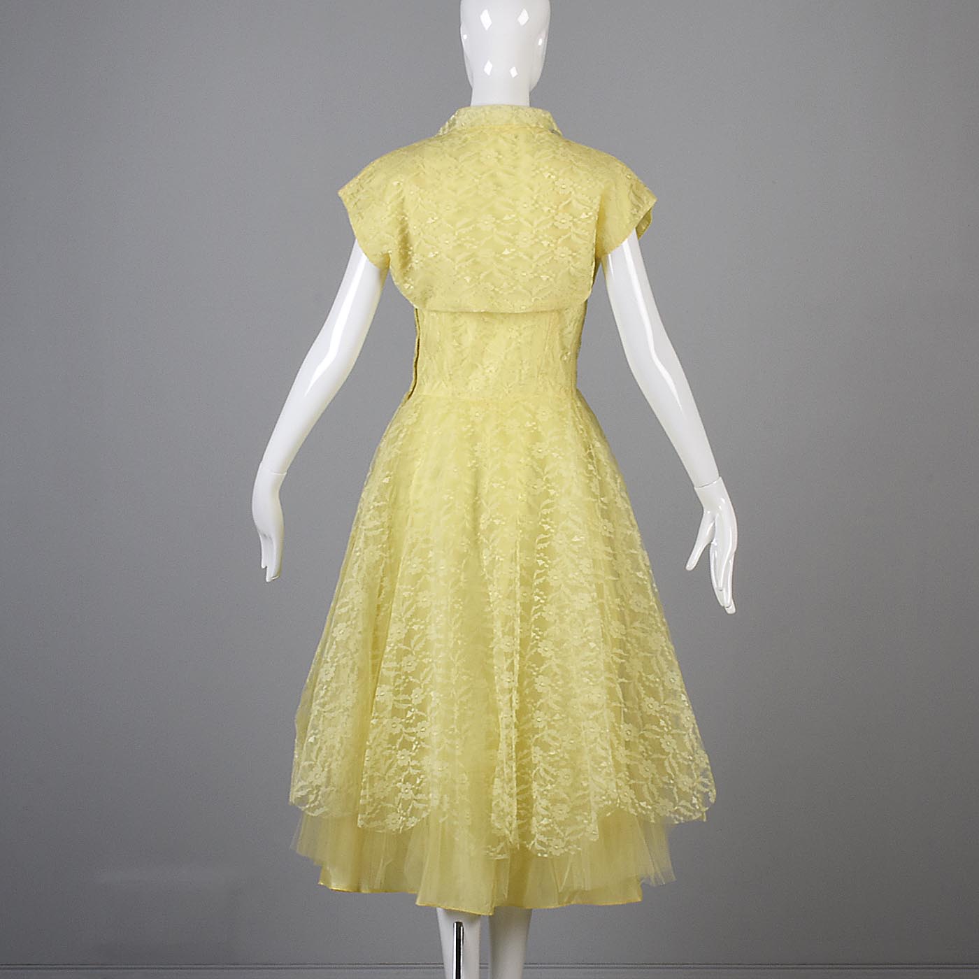 1950s Yellow Lace and Tulle Party Dress