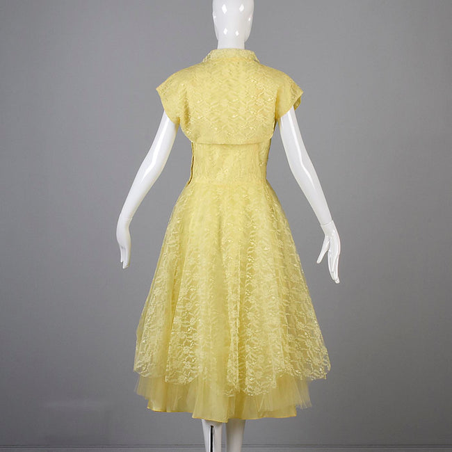 1950s Yellow Lace and Tulle Party Dress