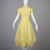 1950s Yellow Lace and Tulle Party Dress