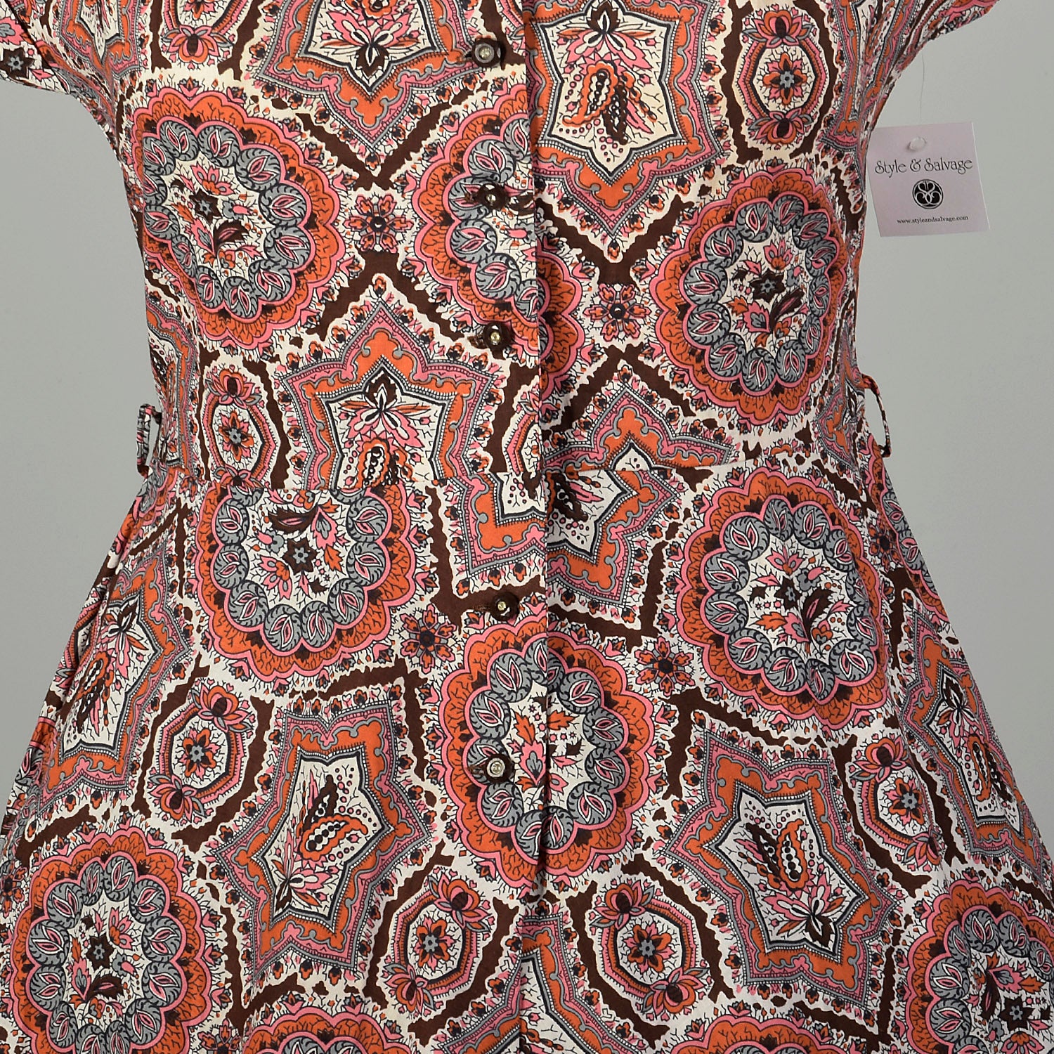XL 1950s Day Dress Cotton Short Sleeve Volup Bohemian Print Casual Summer Shirtwaist