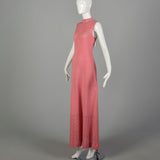 Medium 1970s Pink Maxi Dress Boho Sexy Sheer Bohemian Sleeveless Knit