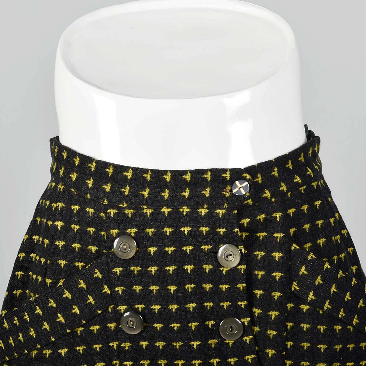 Small 1950s Charcoal and Yellow Patterned Pencil Skirt