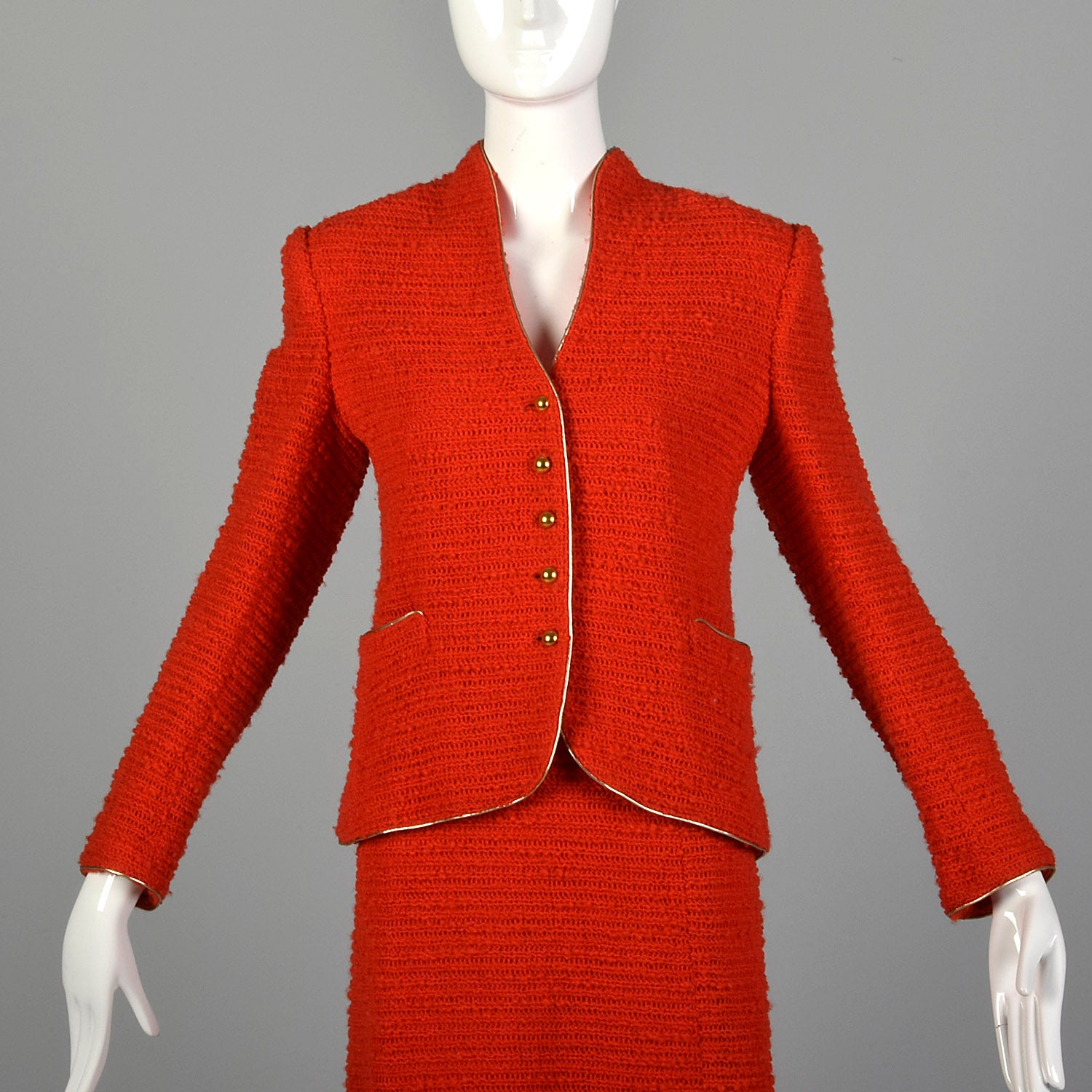 Medium Beni Salvadori Sara Fredericks 1970s Red Open Knit Skirt Suit