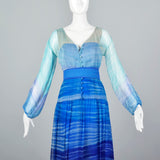 Beautiful Blue Travilla Maxi Dress with Sunset Design