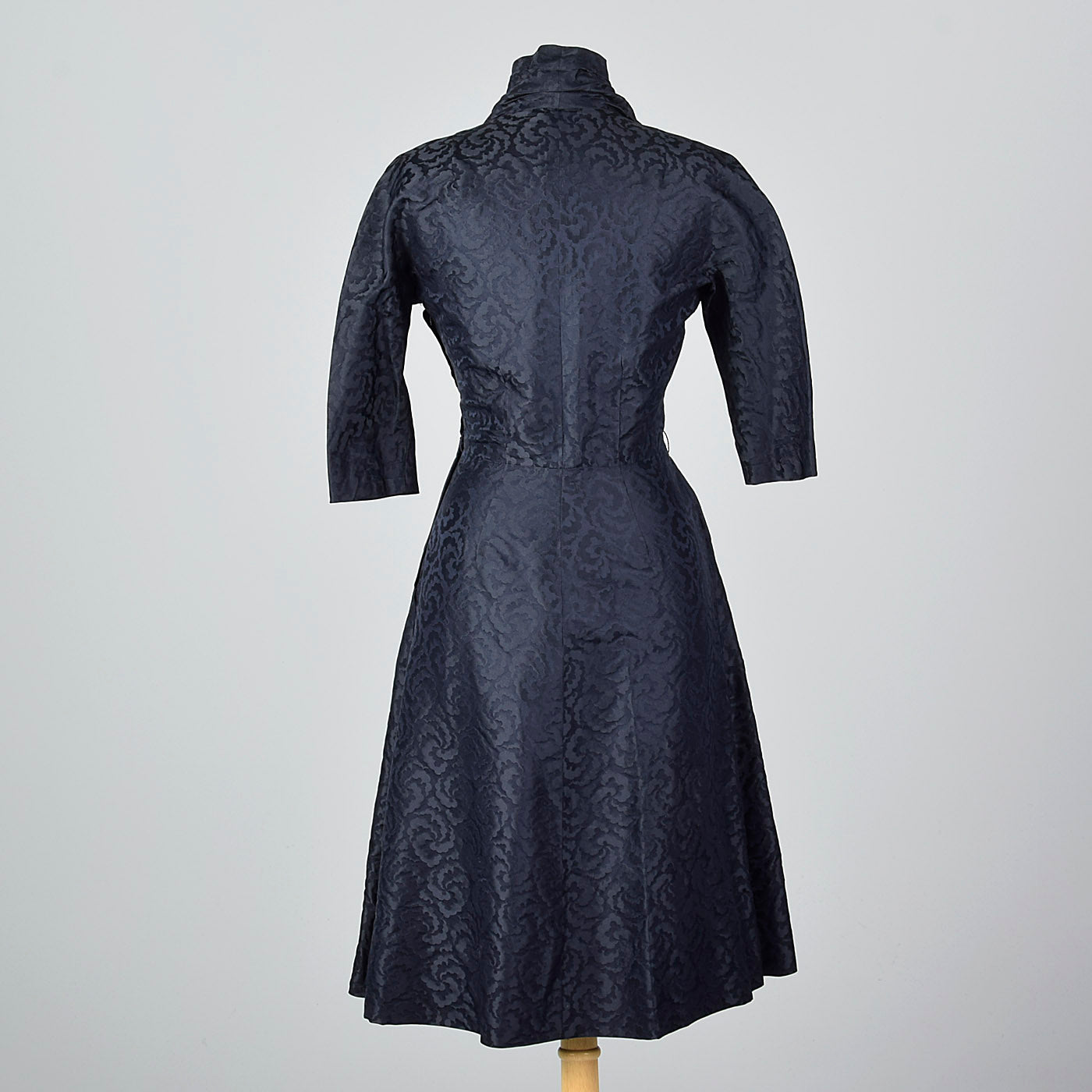 1950s Pierre Balmain Navy Blue Silk Damask Cocktail Dress