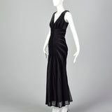 1990s Black Velvet Mesh Dress