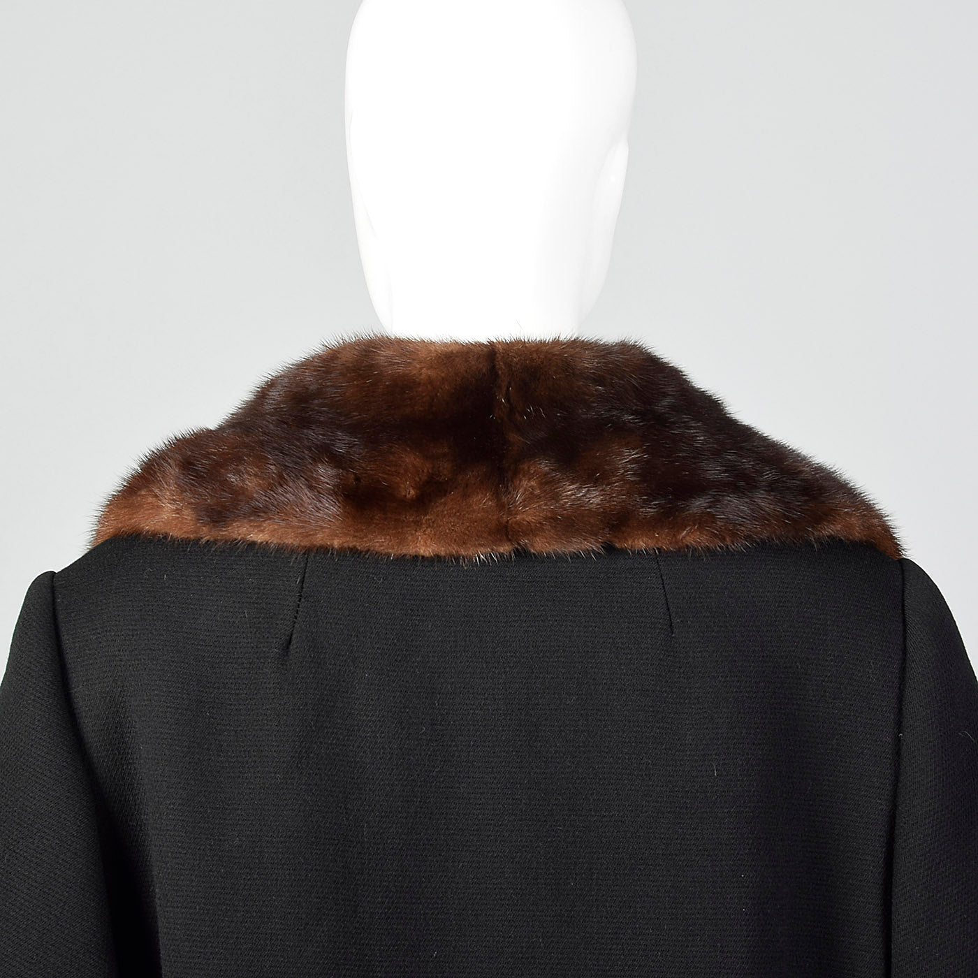 1960s Black Wool Double Breasted Coat with Mink Collar