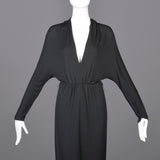 Extraordinary 1970s Bill Tice for Malcolm Starr Black Evening Gown with Plunging Neckline