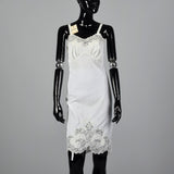 1950s Deadstock White Nylon Slip with Floral Soutache