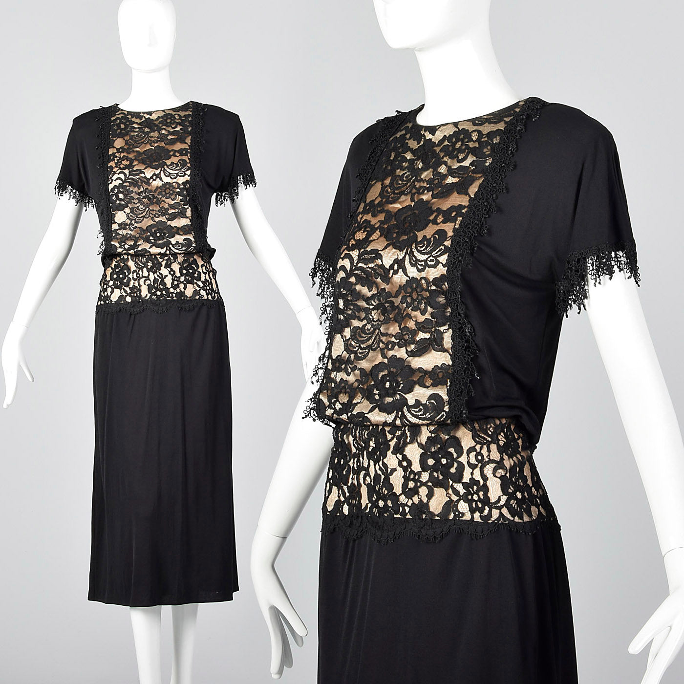 1980s Black Dress with Illusion Lace