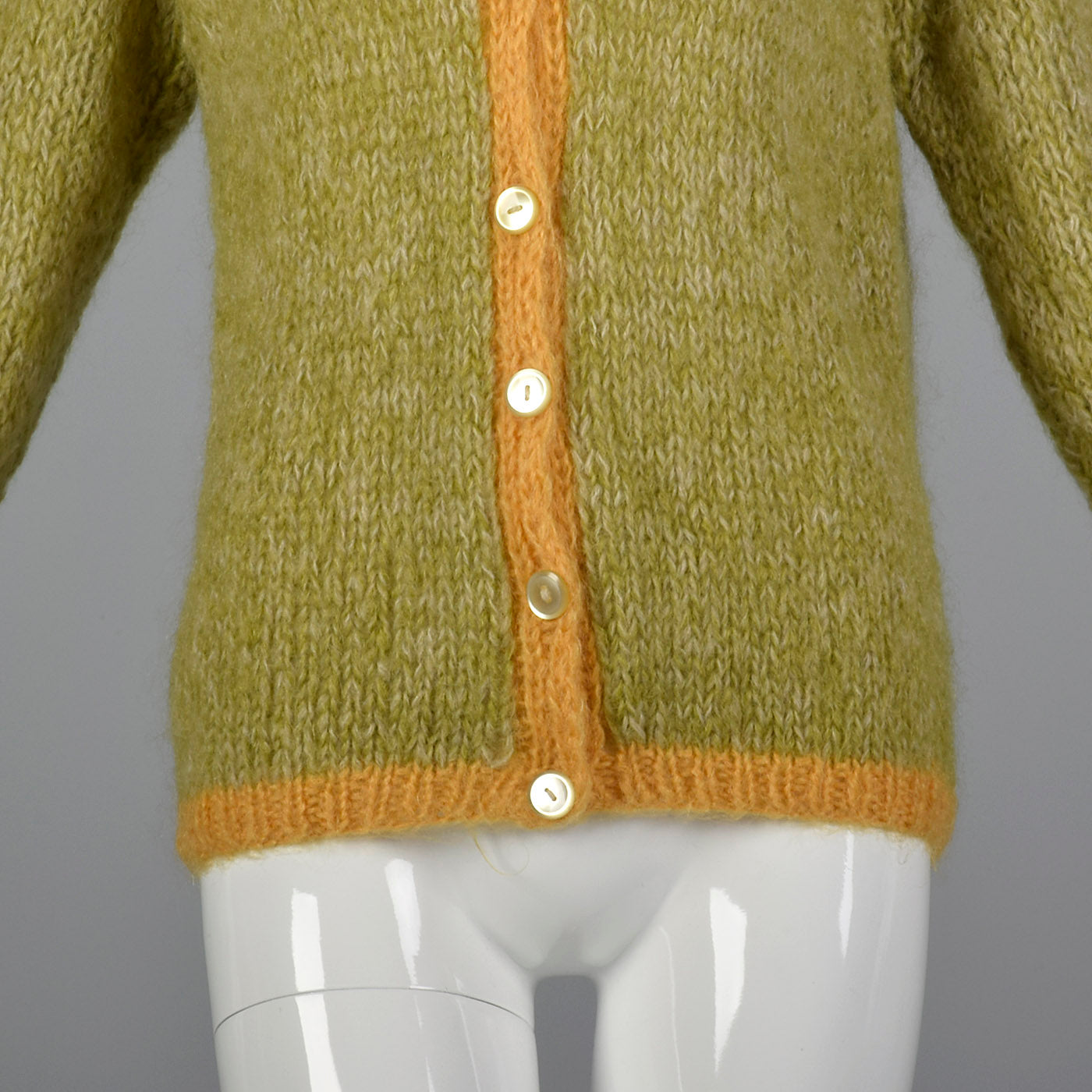 1950s Green Mohair Cardigan with Yellow Trim