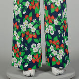 XL 1970s Novelty Print Pants Deadstock Wide Leg High Waist Strawberry Print