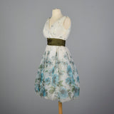 1950s Blue Floral Border Print Dress with Bubble Hem