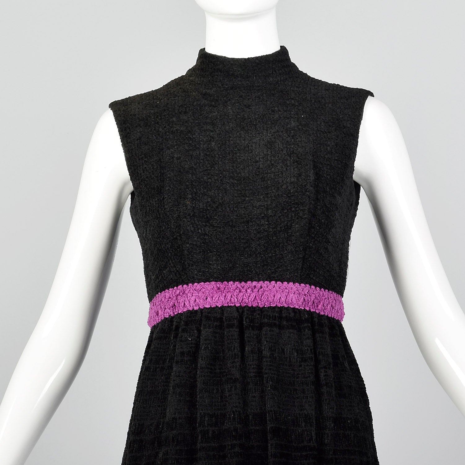 1970s Black Chenille Dress