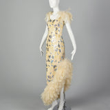 XS 1980s Sequin Formal Gown with Feather Trim
