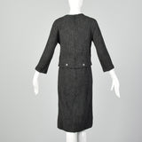1960s James Galanos Two Piece Dress Set in Gray Wool Tweed