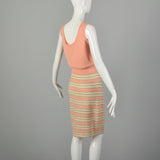 Medium 1980s St. John Set Knit Skirt Peach Shirt Striped Cardigan 3pc Ensemble
