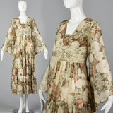 1970s Gunne Sax Brown Floral Maxi Dress