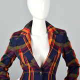 1970s Plaid Pant Suit with Palazzo Pants and Fitted Blazer