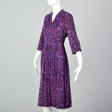 1960s Purple Floral Print Dress