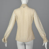 1970s Lace Blouse with Tuxedo Ruffle Front