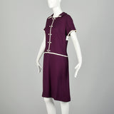 1960s Plum Purple Mod Shift Dress Short Sleeve Summer GoGo