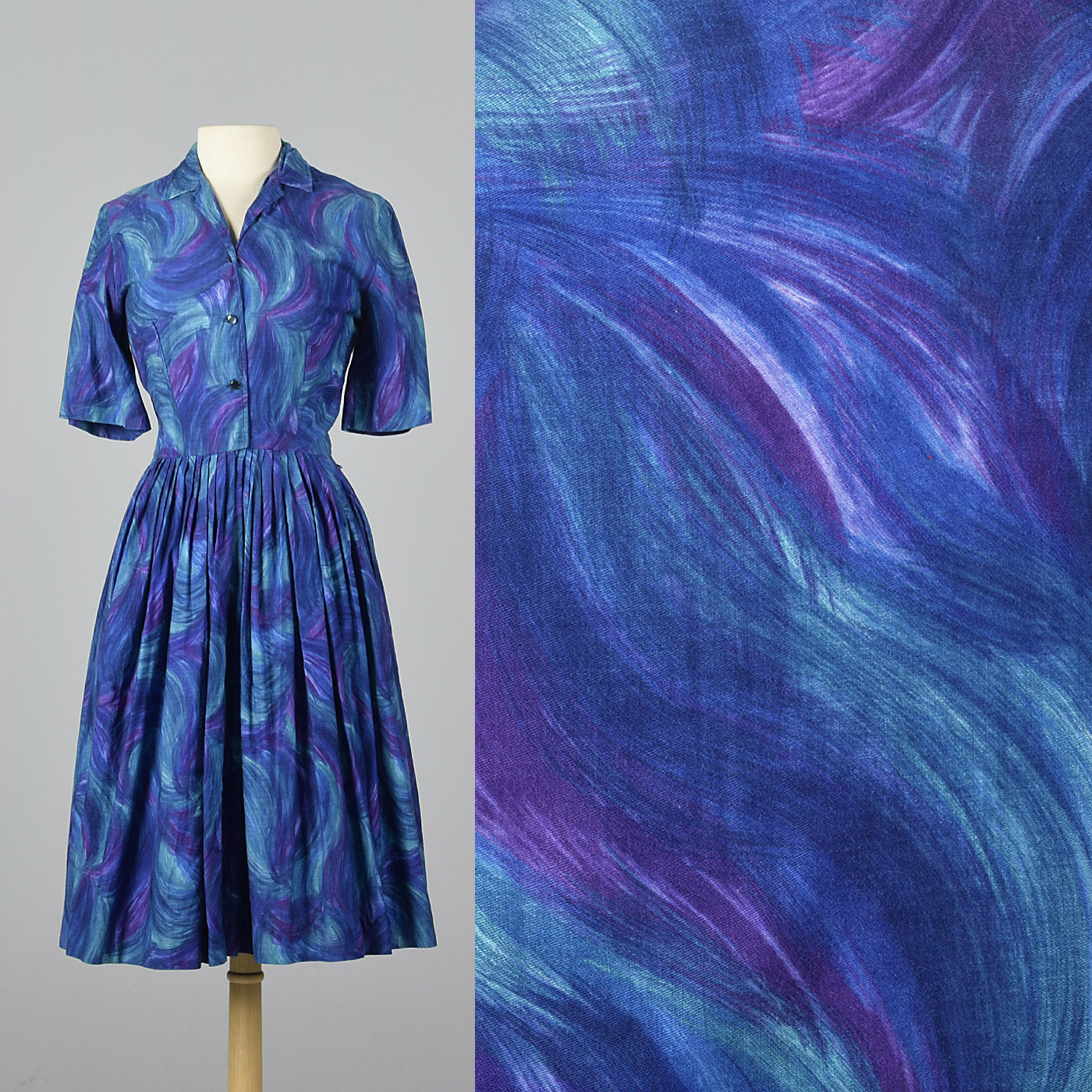 1950s Blue and Purple Day Dress