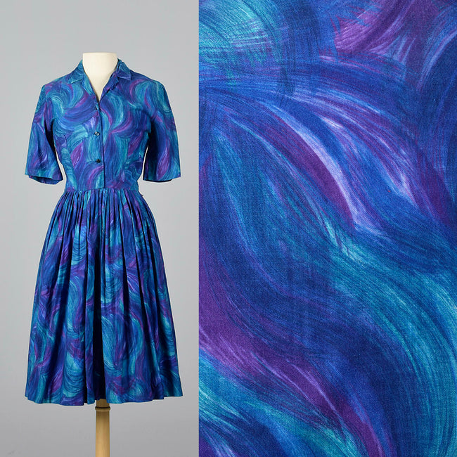 1950s Blue and Purple Day Dress