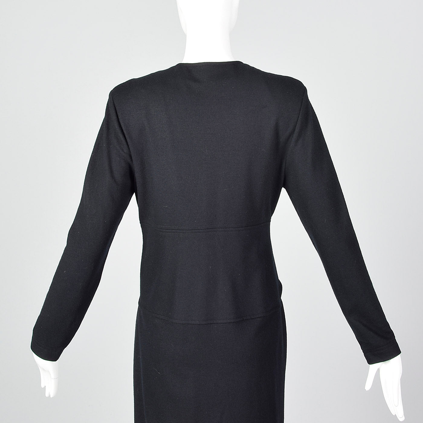 1980s Oscar de la Renta Black Wool Dress with Tie Waist