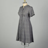 XXL 1950s Gray Plaid Cotton Day Dress Short Sleeve Summer Casual Volup