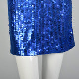 Small 1990s Blue Sequin Body Con Party Dress Long Sleeve Mini Dress Cold Shoulder Dress