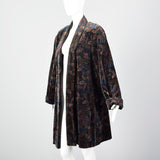 1980s Black Cotton Velvet Swing Coat