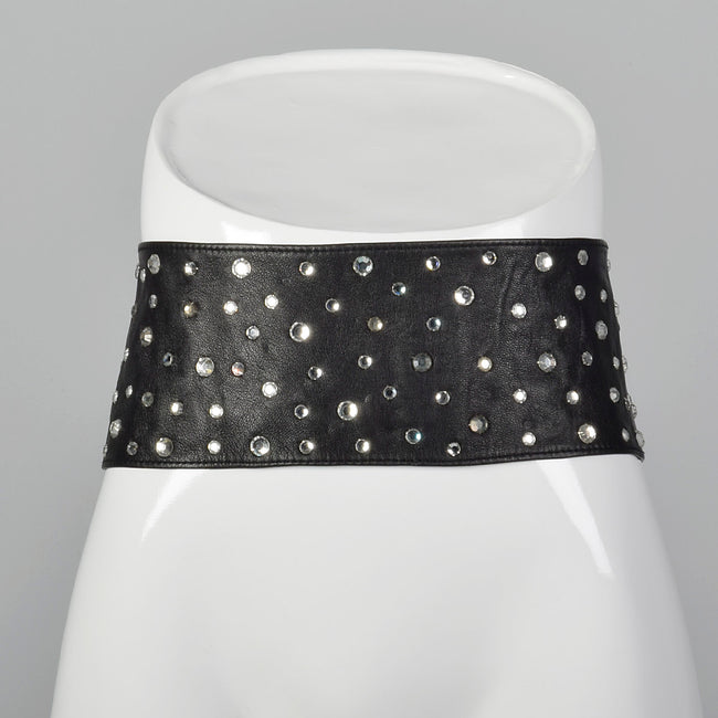 1990s Black Rhinestone Belt