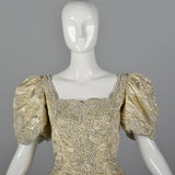 1980s Rose Taft Metallic Brocade Wedding Dress