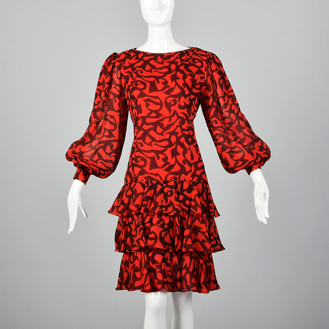 1980s Michael Novarese Red and Black Dress