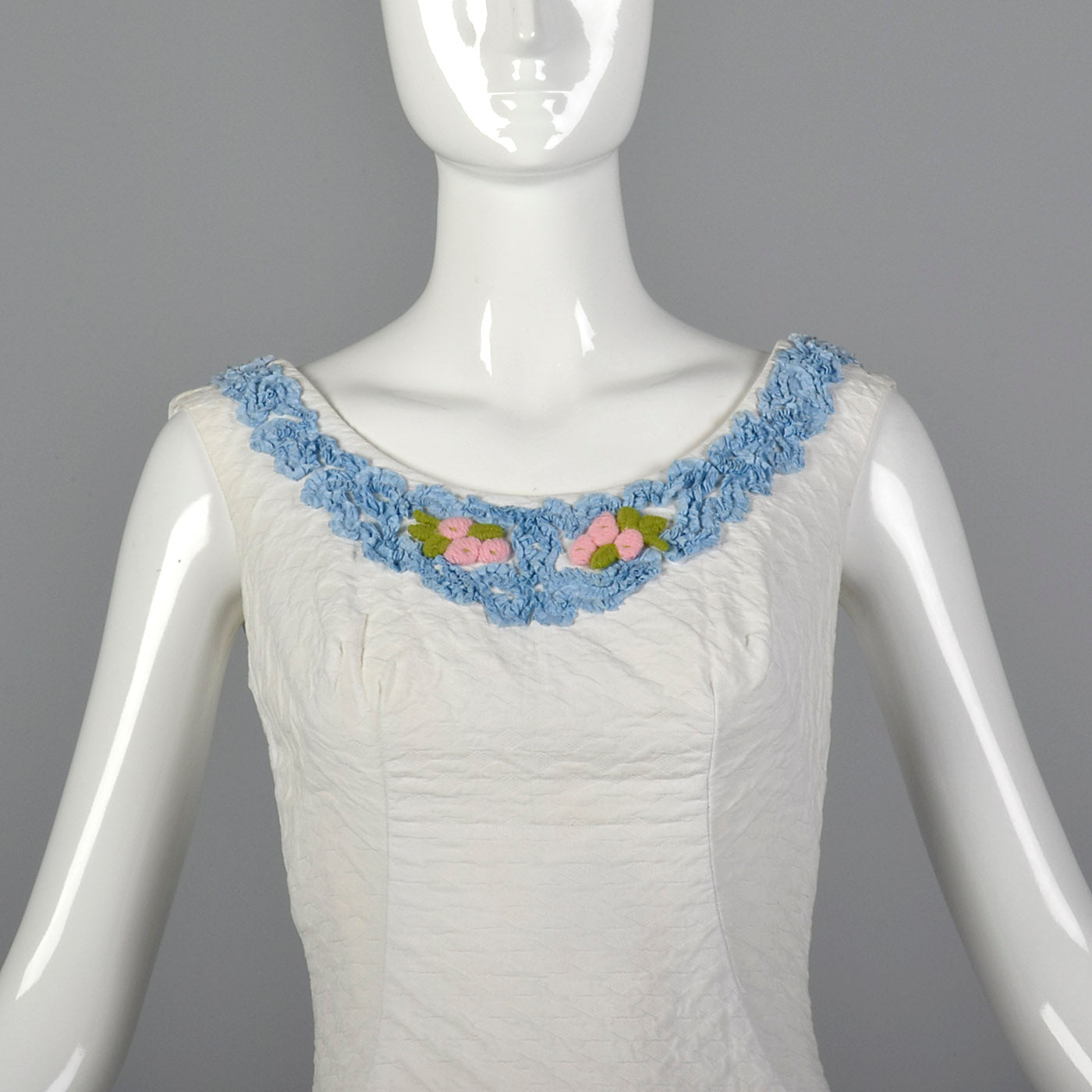 1950s Textured Cotton Dress with Soutache Trim