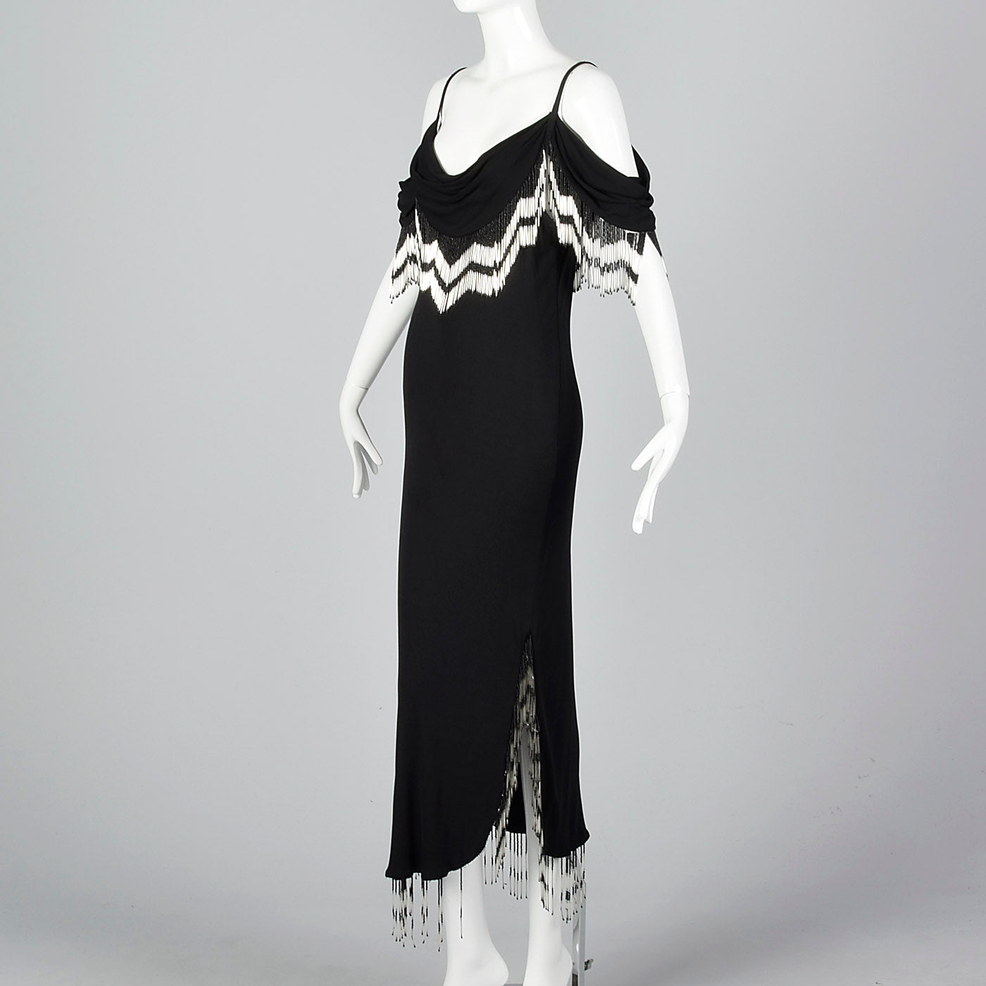 1990s Off the Shoulder Beaded Dress