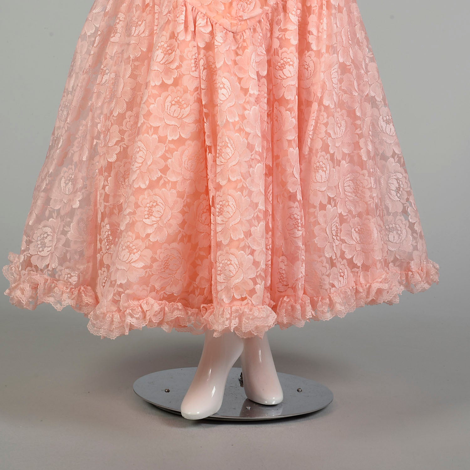 Medium 1980s Pink Lace Puff Sleeve Trumpet Skirt Formal Evening Prom Dress