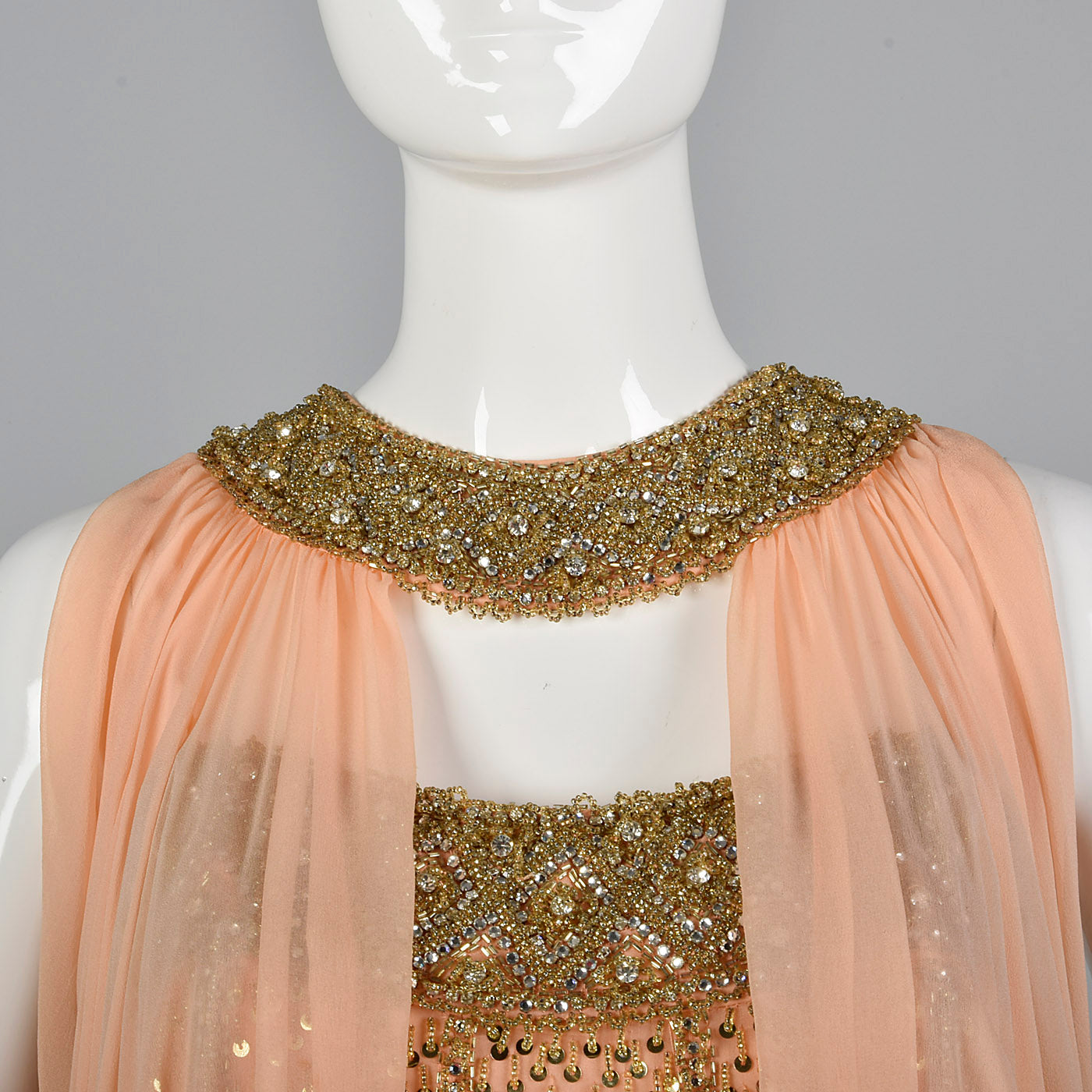 1960s Victoria Royal Beaded Gown with Silk Chiffon Cape