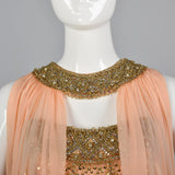 1960s Victoria Royal Beaded Gown with Silk Chiffon Cape