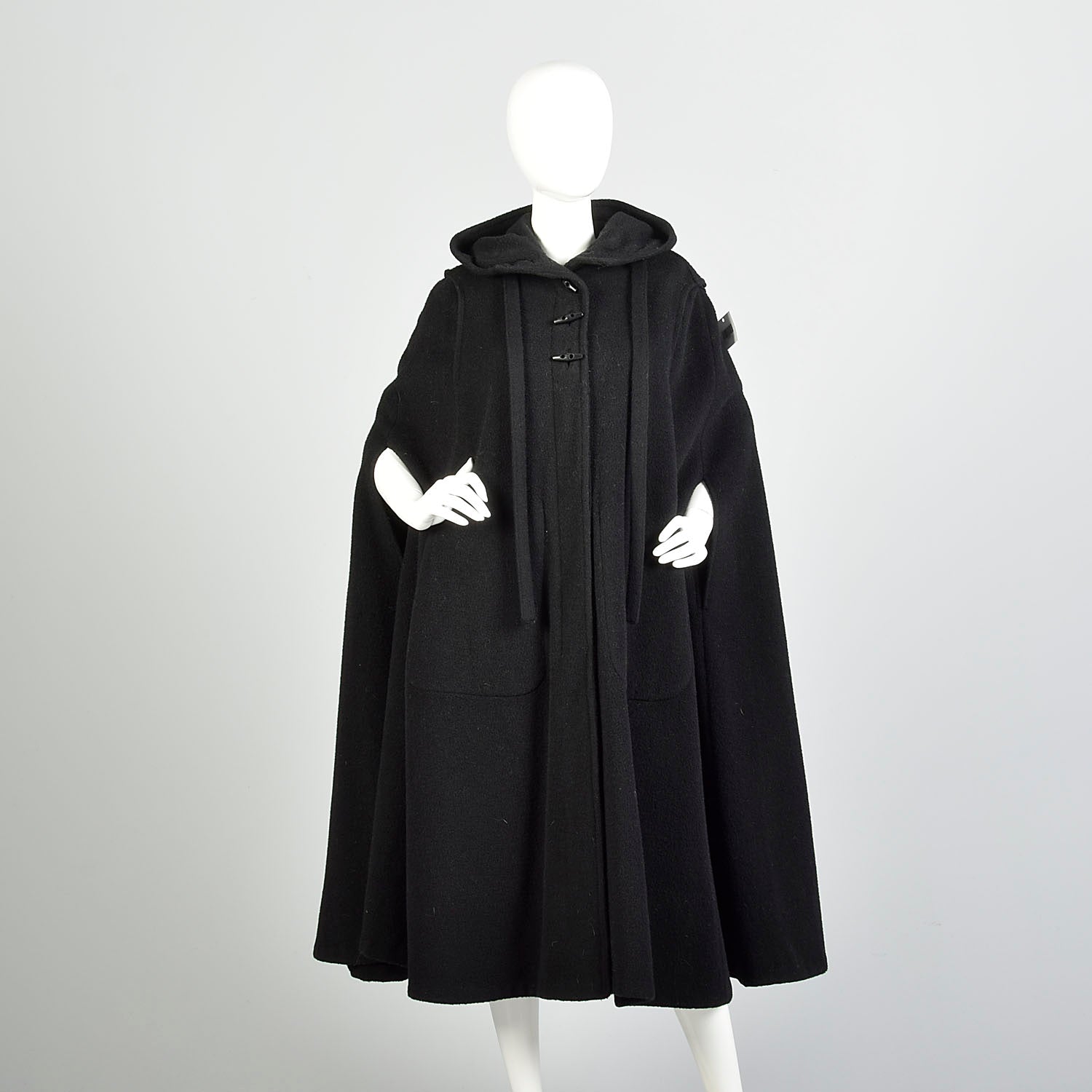 OSFM 1980s Heavy Hooded Wool Cape Black Winter Cloak Wool Hood Thick