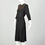 XS 1940s Little Black Dress Rayon Studs Quarter Length Sleeve