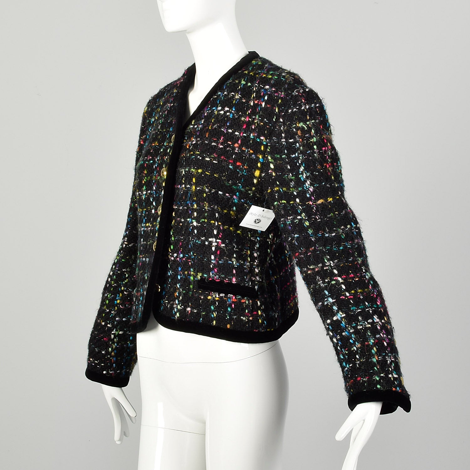 Medium 1990s Escada Jacket Cropped Rainbow Tweed Winter Wool Coat