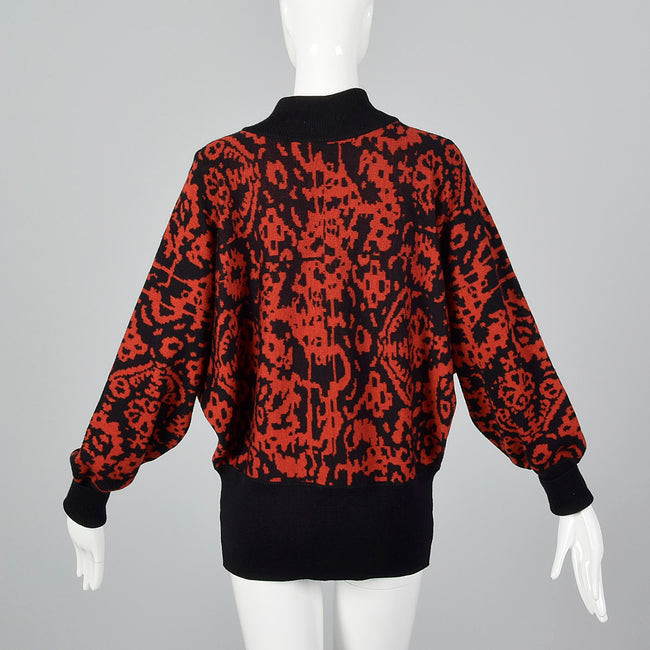 1980s Jaeger Oversized Abstract Sweater in Red & Black