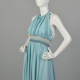 XXS 1960s Jumpsuit Baby Blue Palazzo Wide Leg Pants Halter Top Beaded Evening